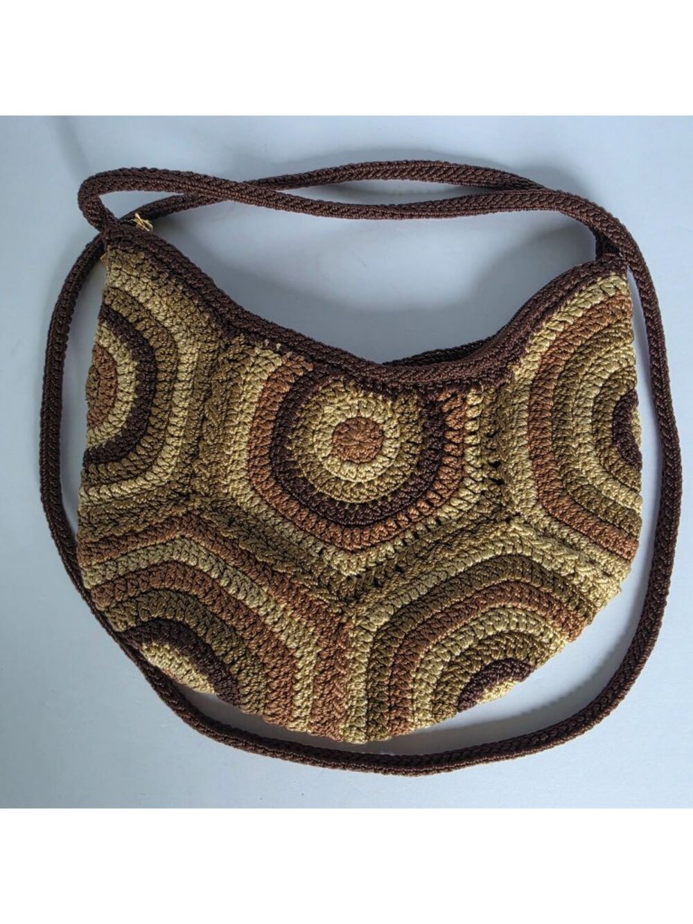 The Sak Crochet Crossbody Bag Brown Tan Circle Medallion Boho Shoulder Purse